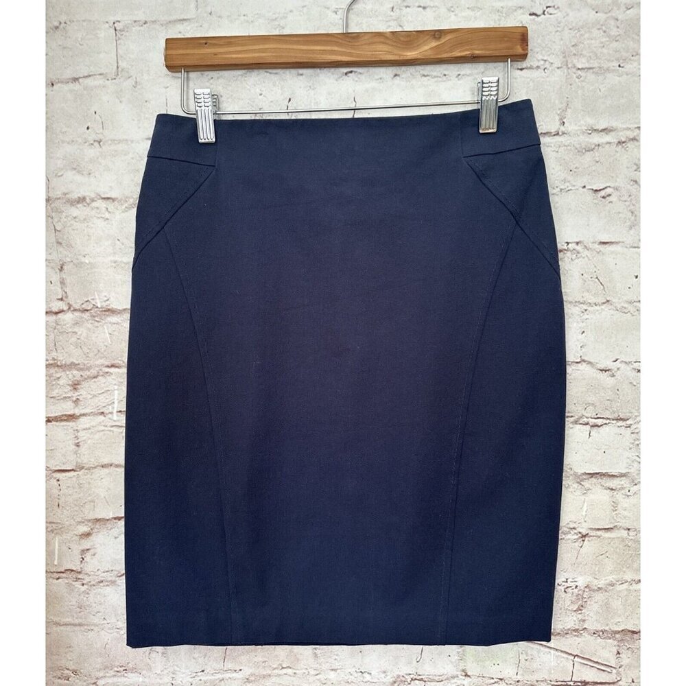 J. McLaughlin Womens Skirt 6 Dark Blue Stitched Cotton Blend Pencil Skirt NEW